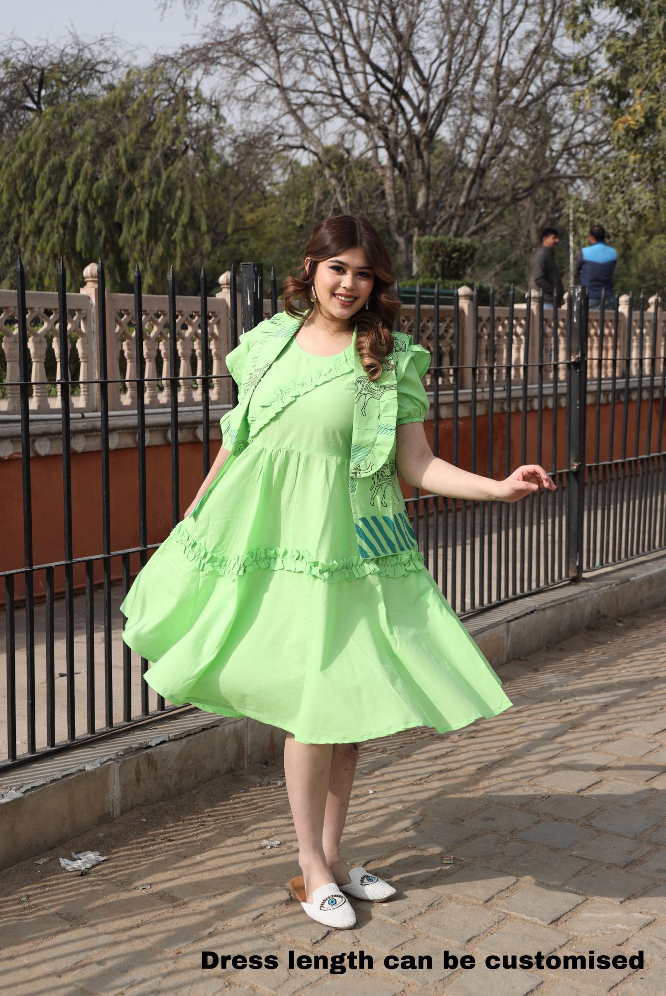 Parrot Dress With Handblock Jacket