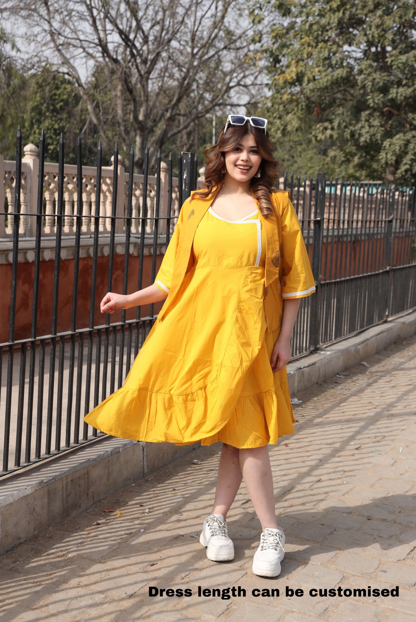 Yellow Dress With Handblock Jacket