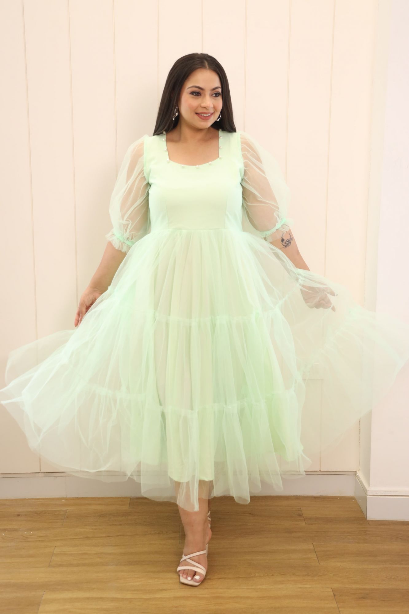 Pastel Mint Flared Short Dress