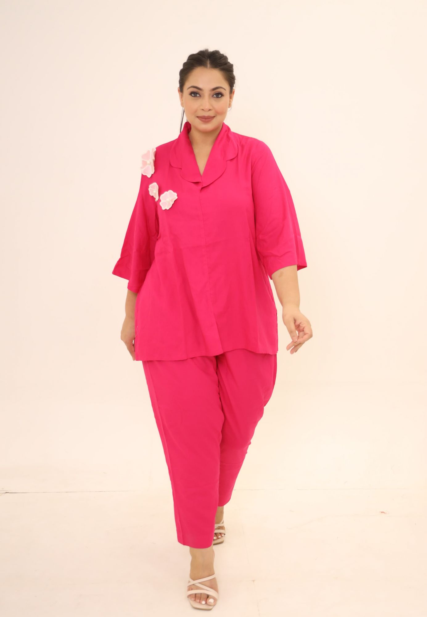 Rani Pink Floral Embroidered Coord Set