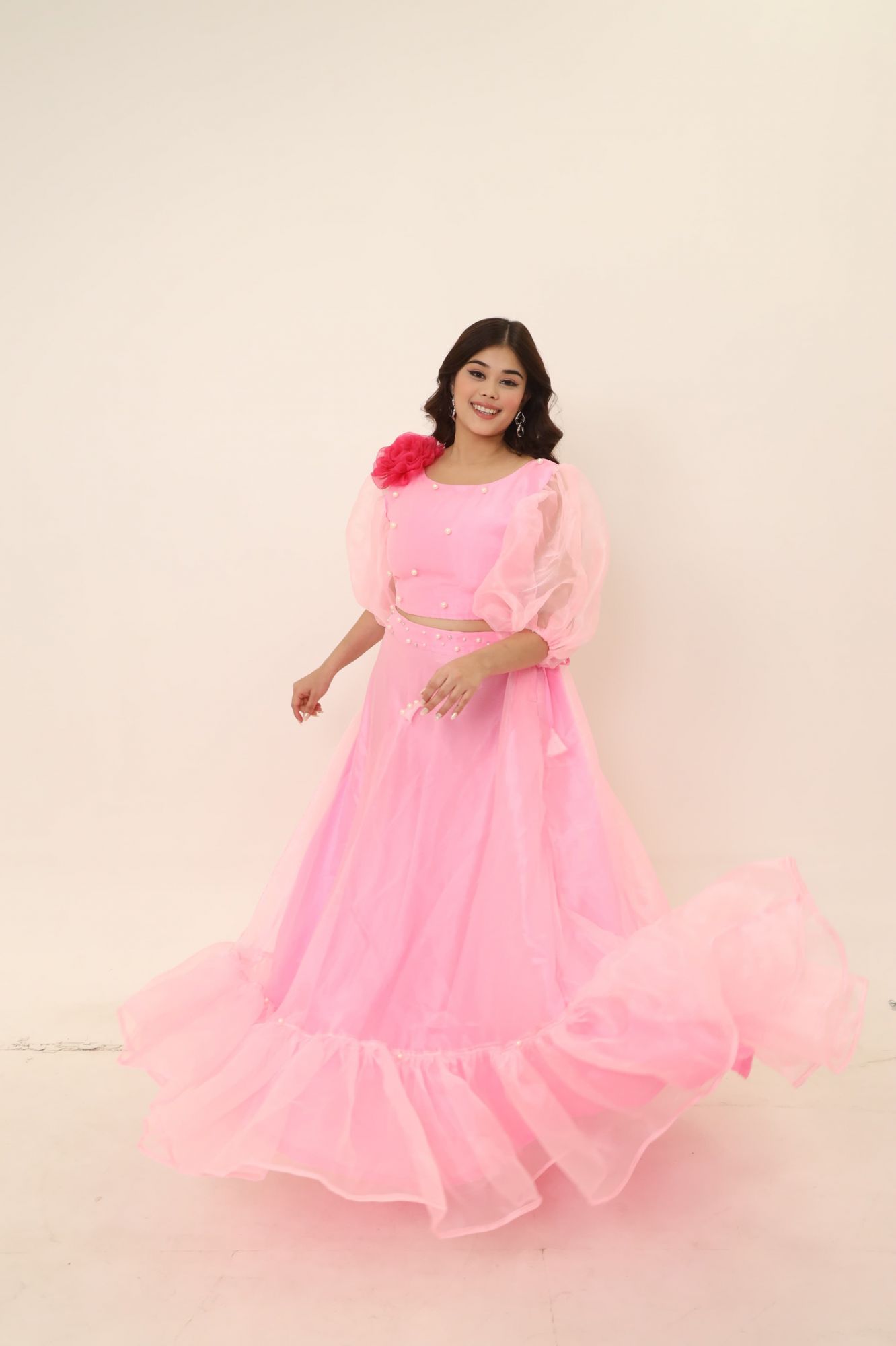 Pink Orgenza Lehenga Set