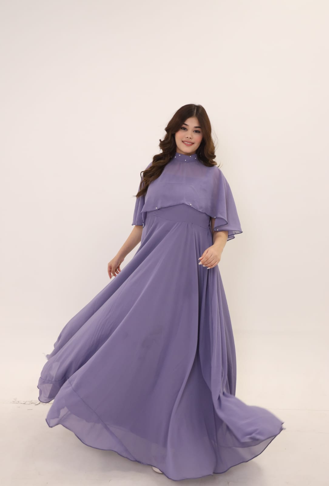 Dusty Purple Georgette Dress With Cape