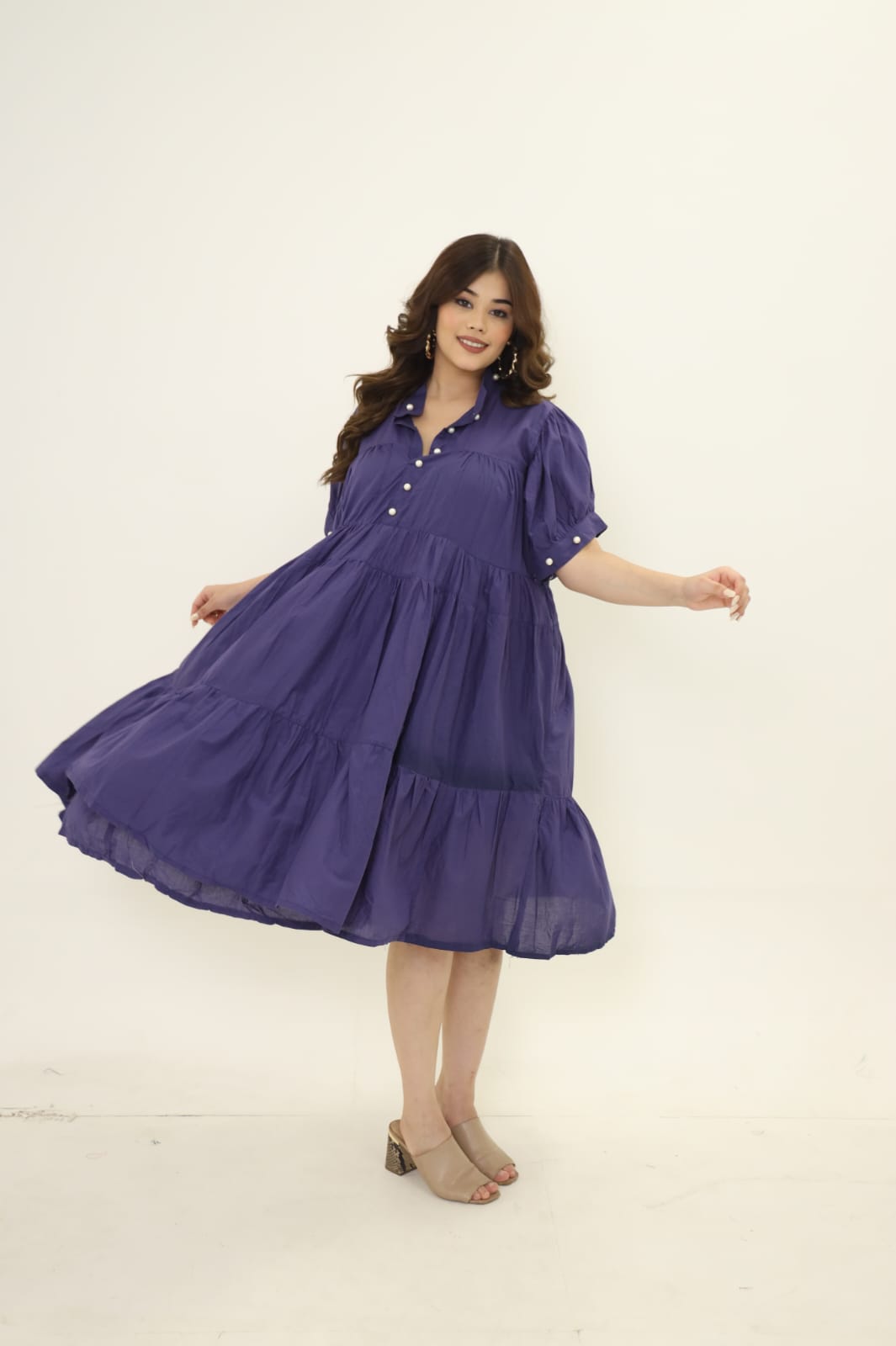 Purple Shirt Pearl Cotton Dress