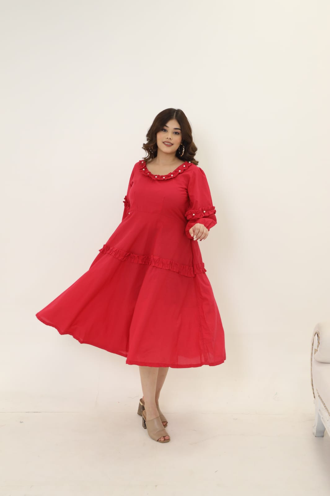 Cherry Red Pearl Cotton Dress