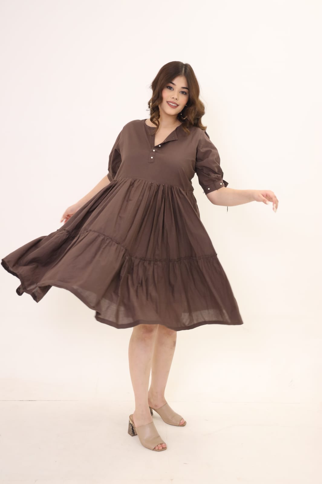 Brown Pearl Cotton Dress