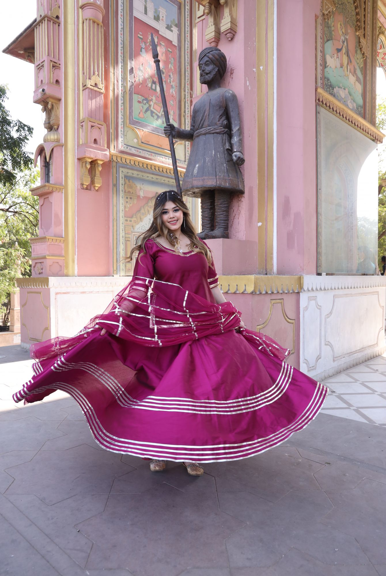 Wine Gota Work Lehenga Set