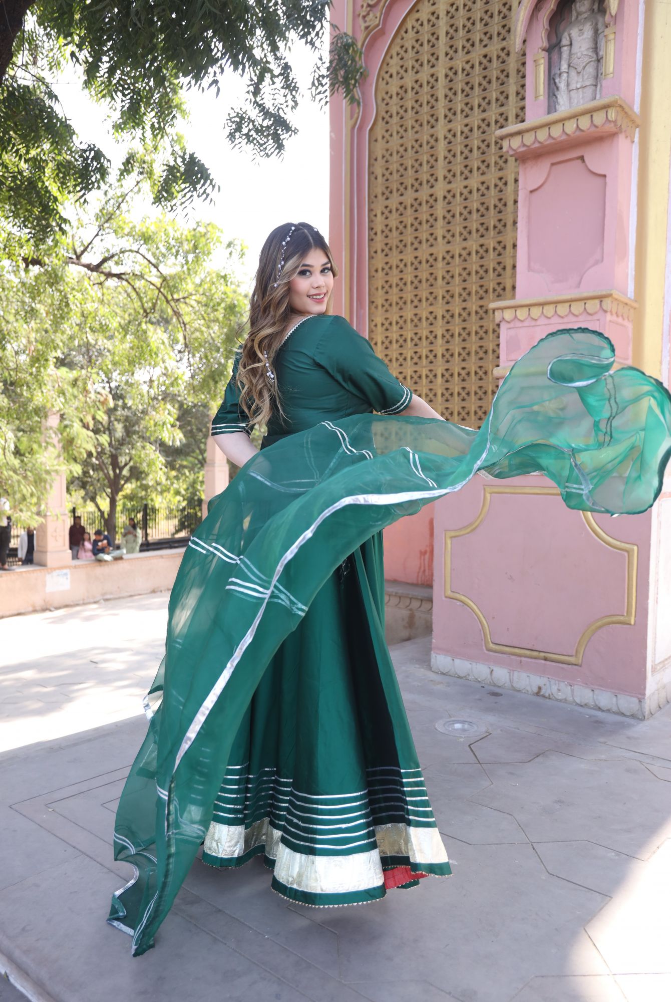 Green Gota Work Lehenga Set