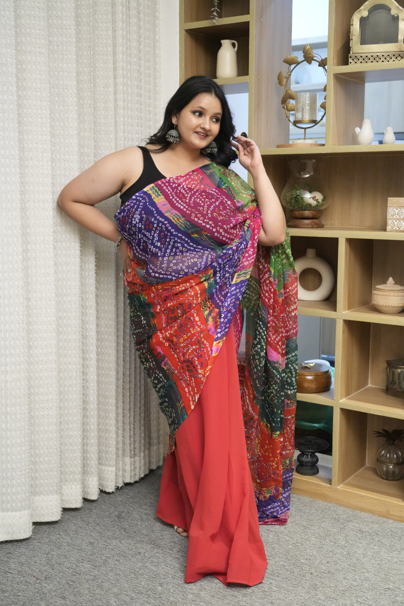 Colourful Bandhani Plus Size Satin Saree