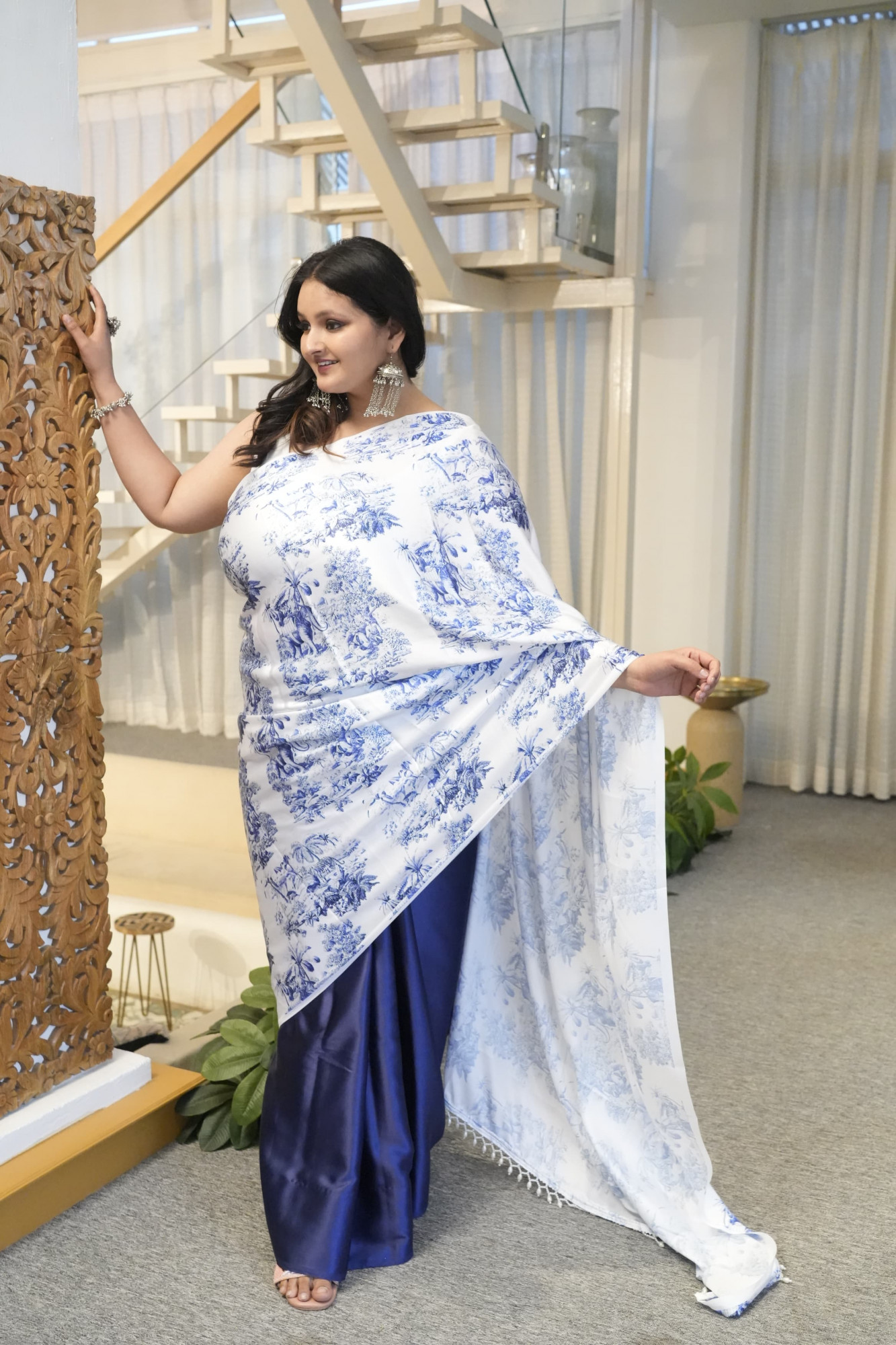 Indigo Elephant Plus Size Satin Saree