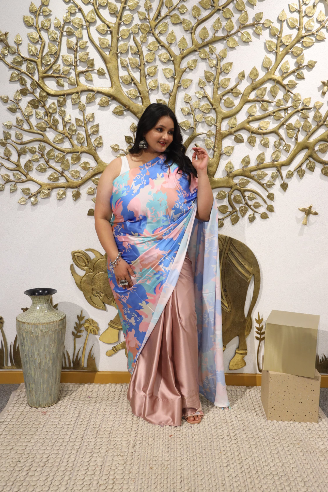 Pastel Abstract Plus Size Satin Saree