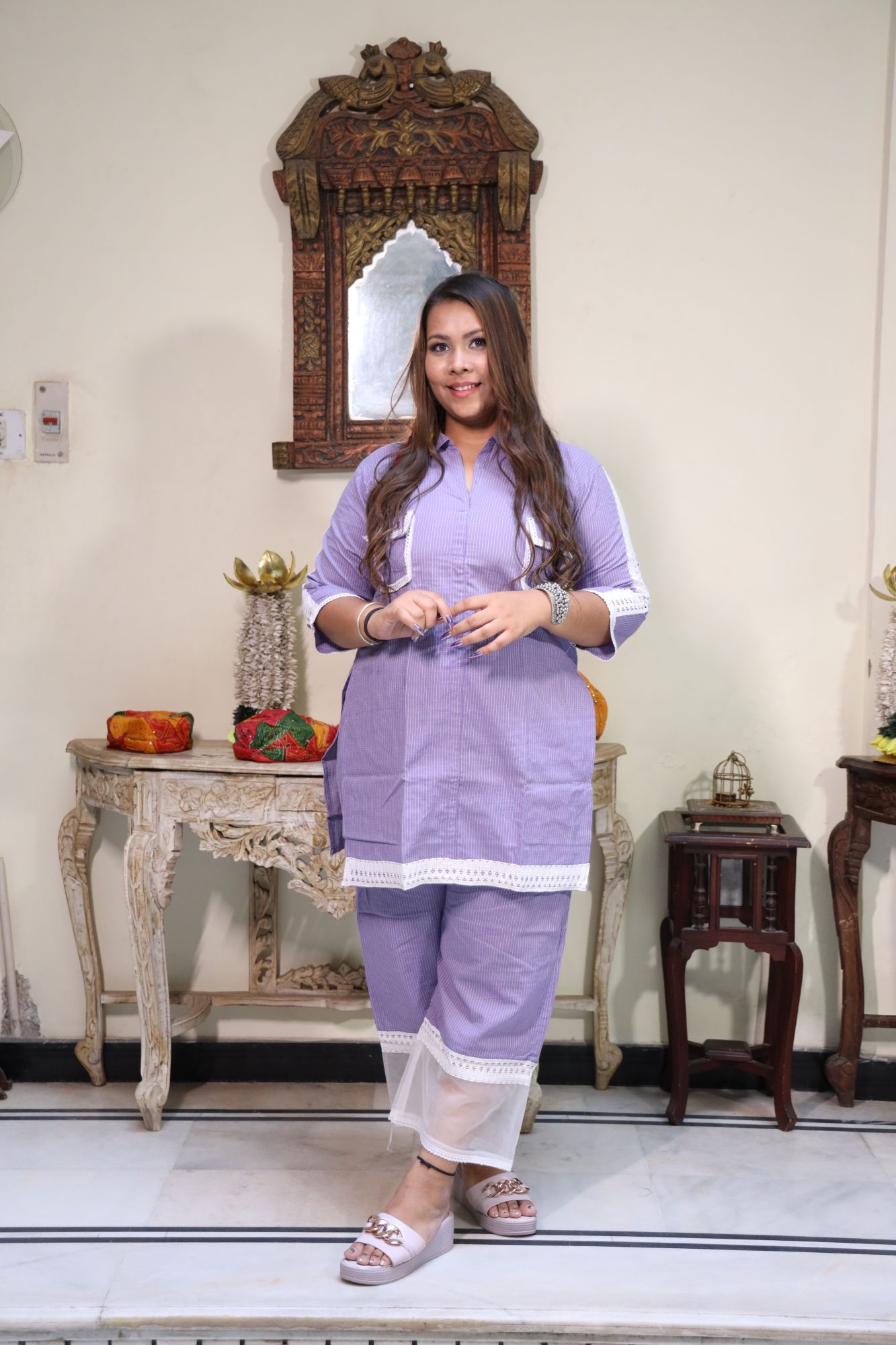Lavender lace kurta and pant