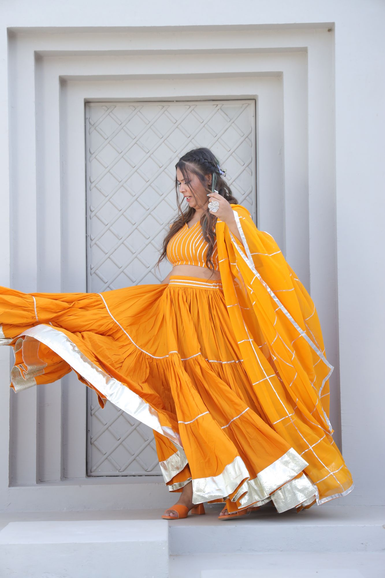 Mustard gota Lehenga Set with jacket