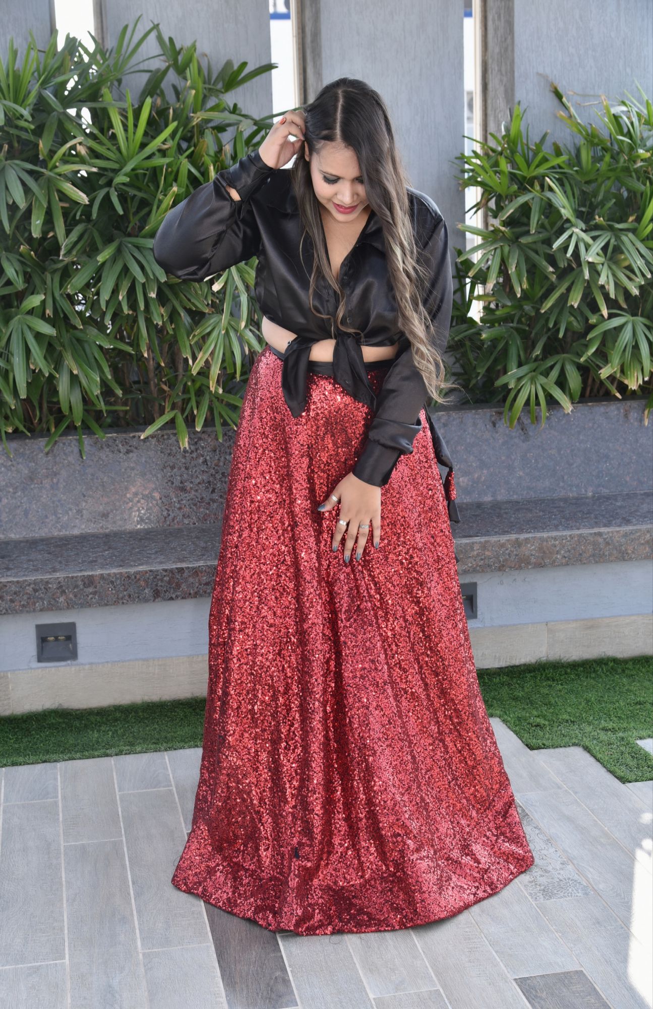 Shimmer red lehenga set
