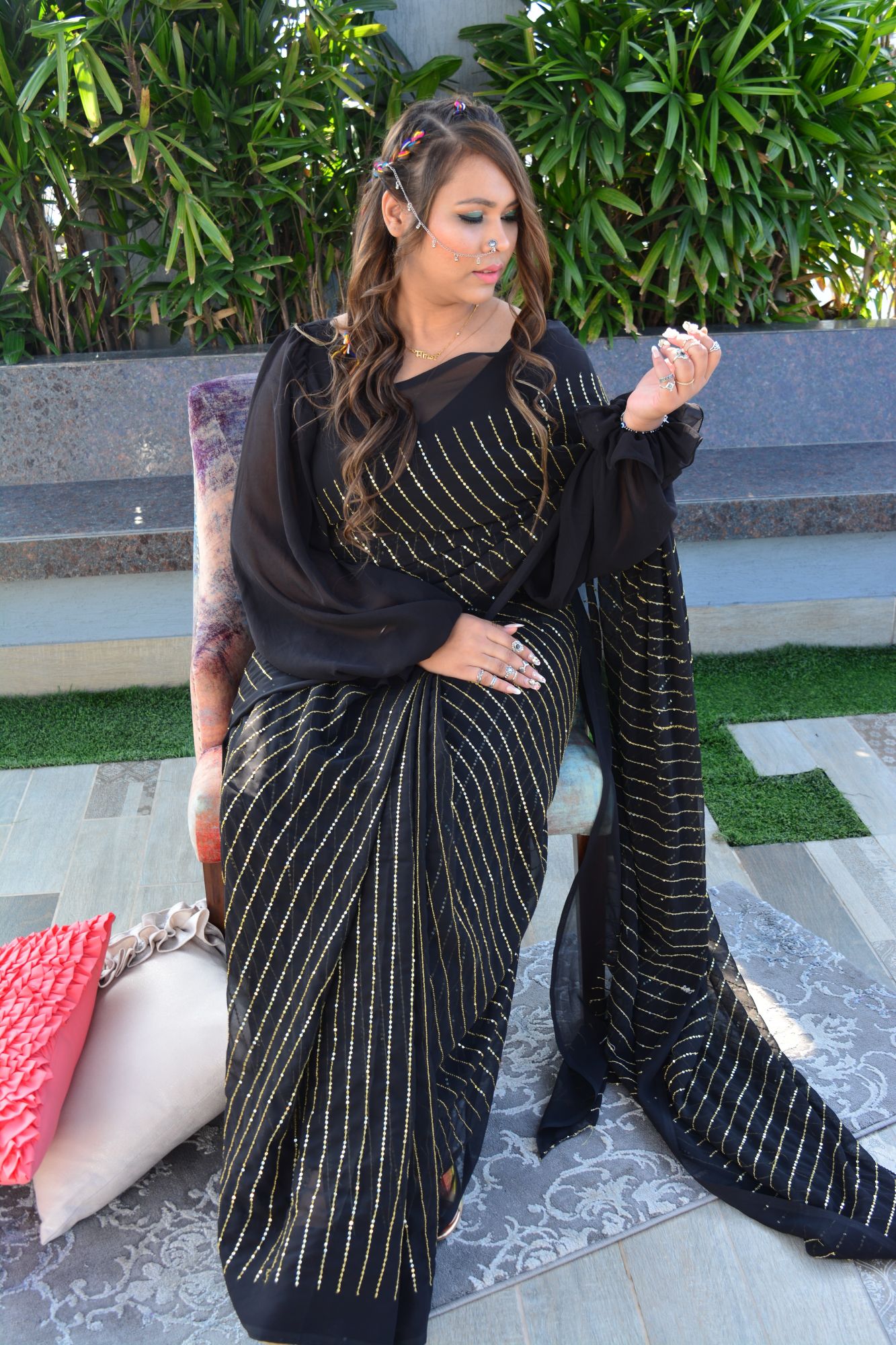 Black Georgette sequin saree