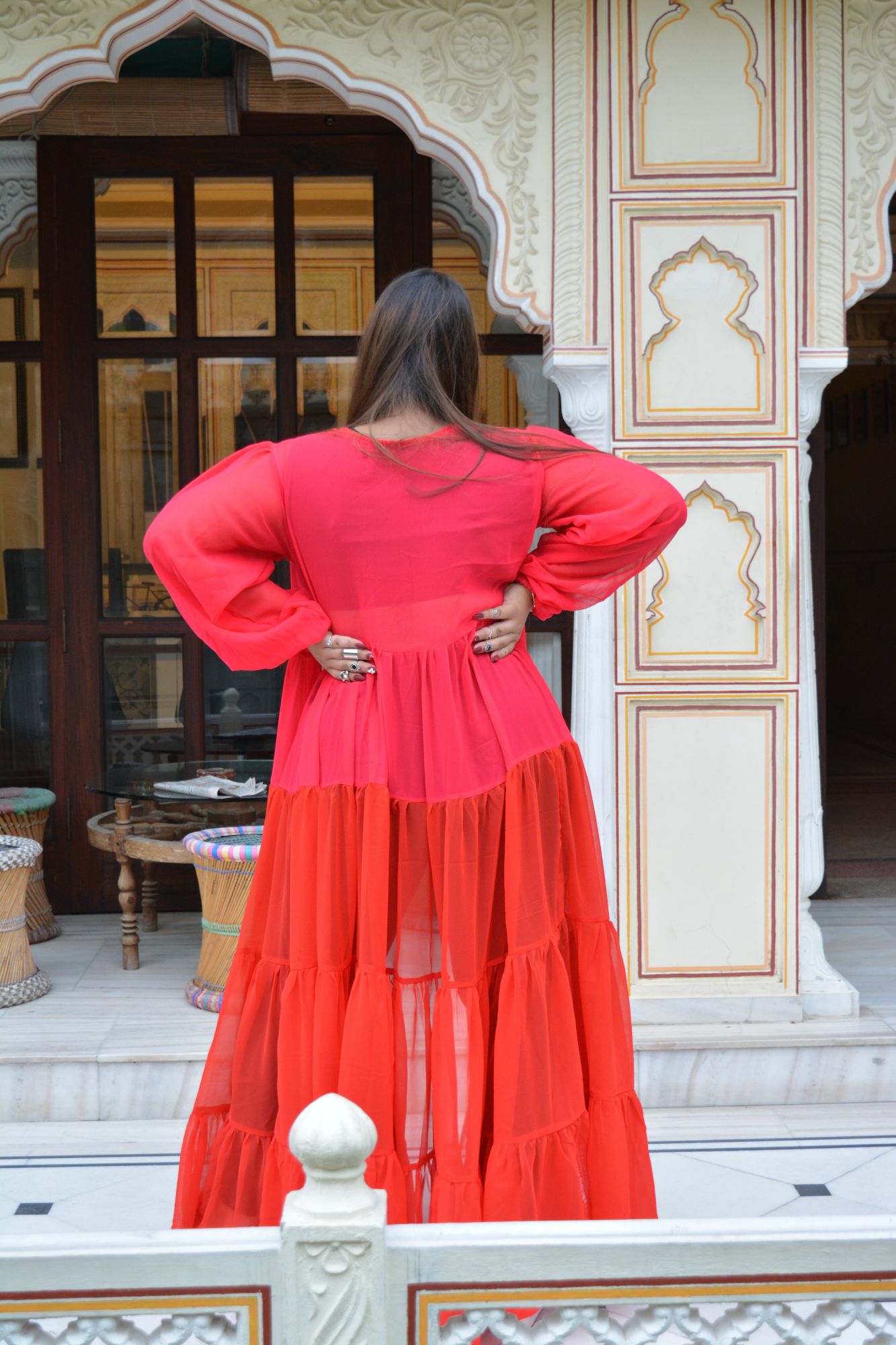 Red and Pink Flared Shrug