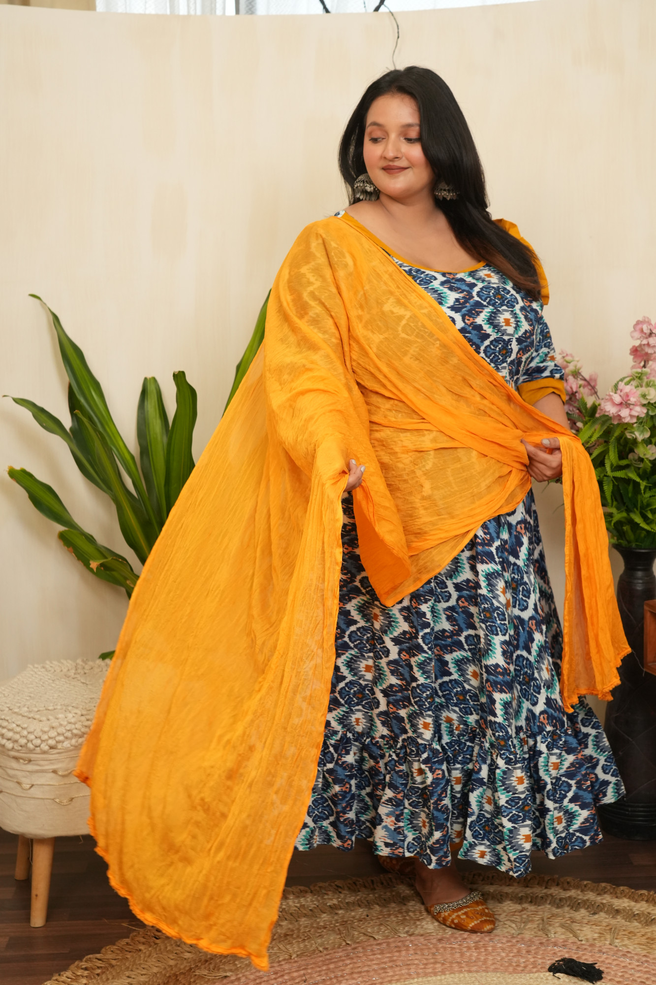 Blue and Mustard Anarkali Set