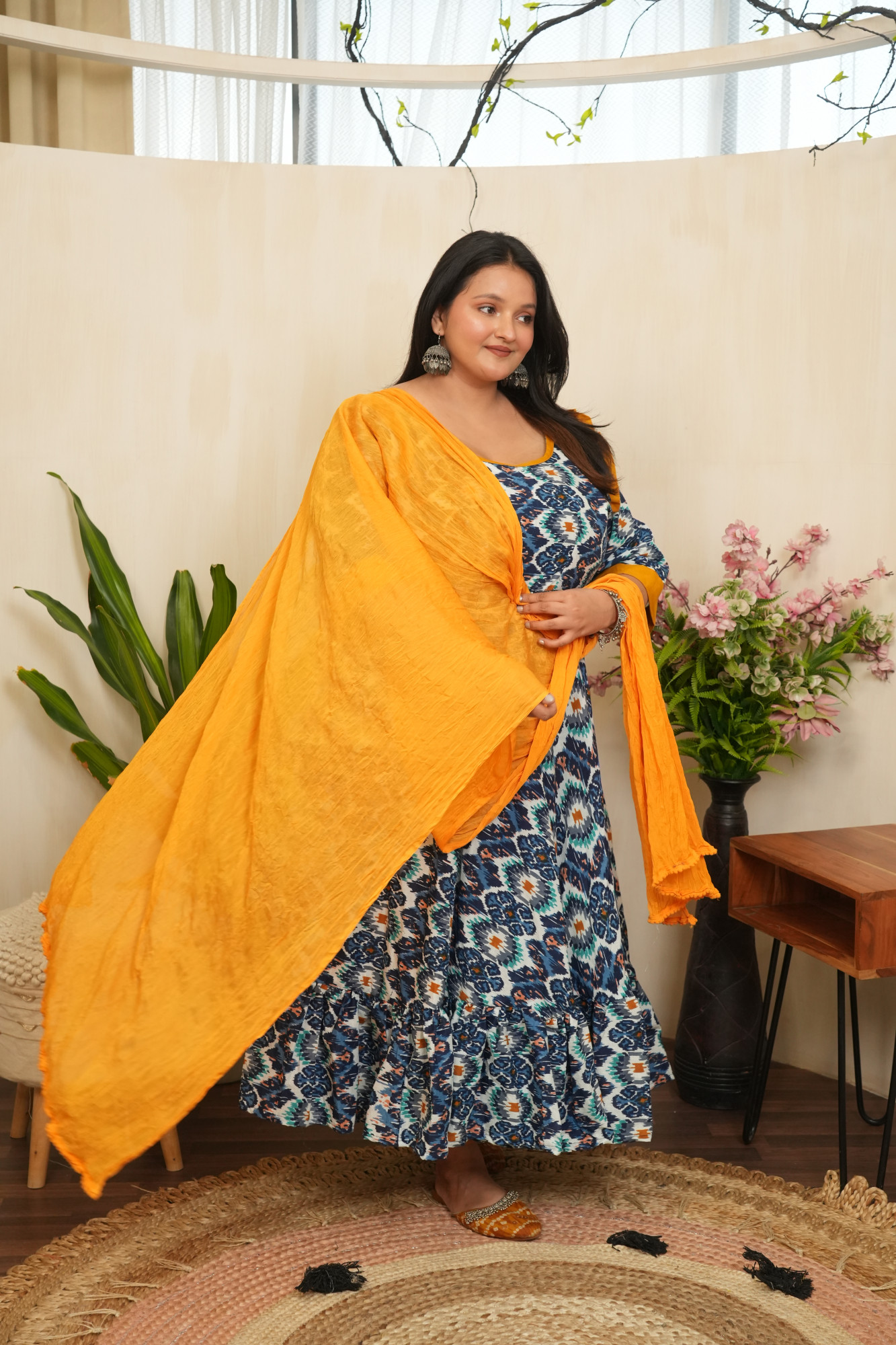Blue and Mustard Anarkali Set