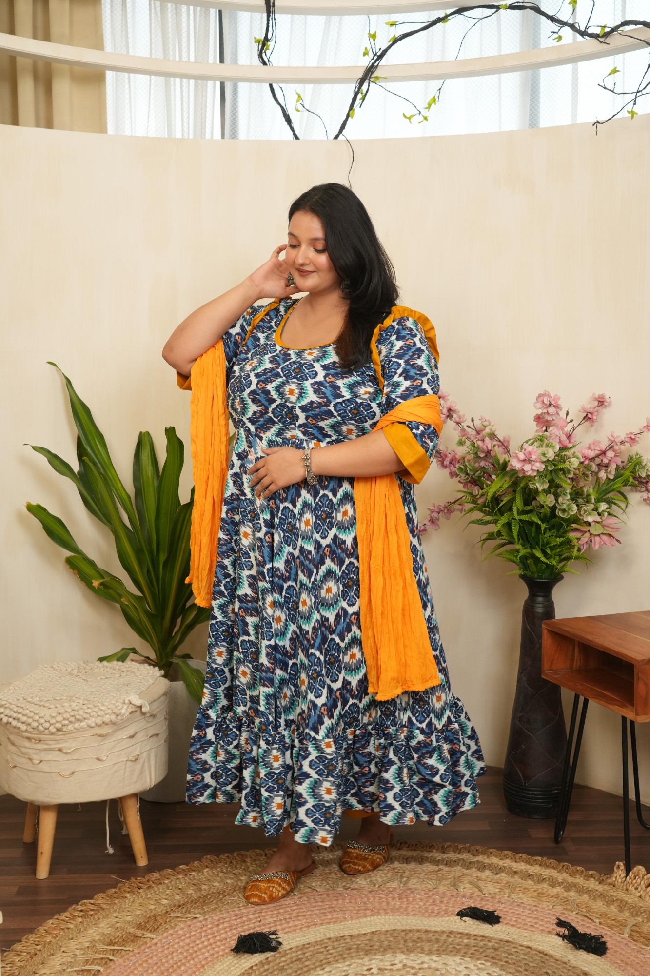 Blue and Mustard Anarkali Set