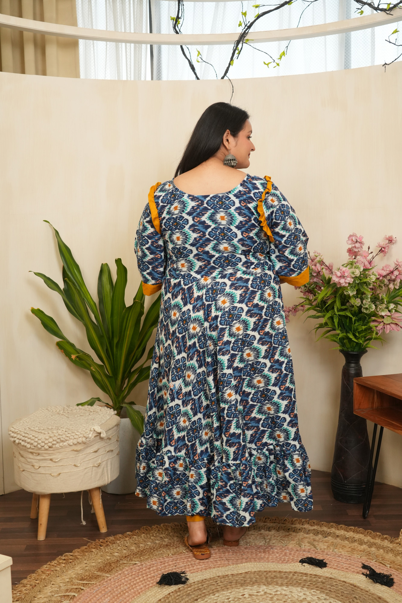 Blue and Mustard Anarkali Set