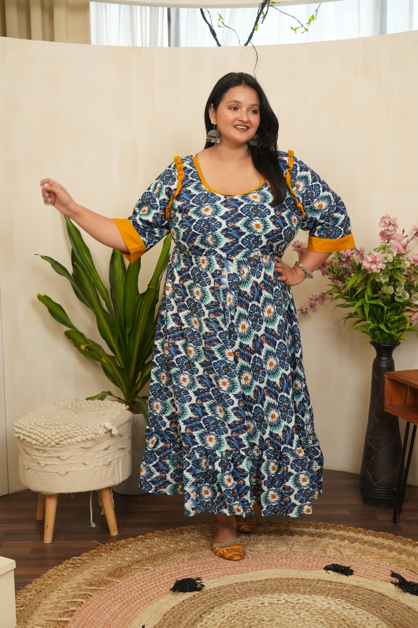 Blue and Mustard Anarkali Set