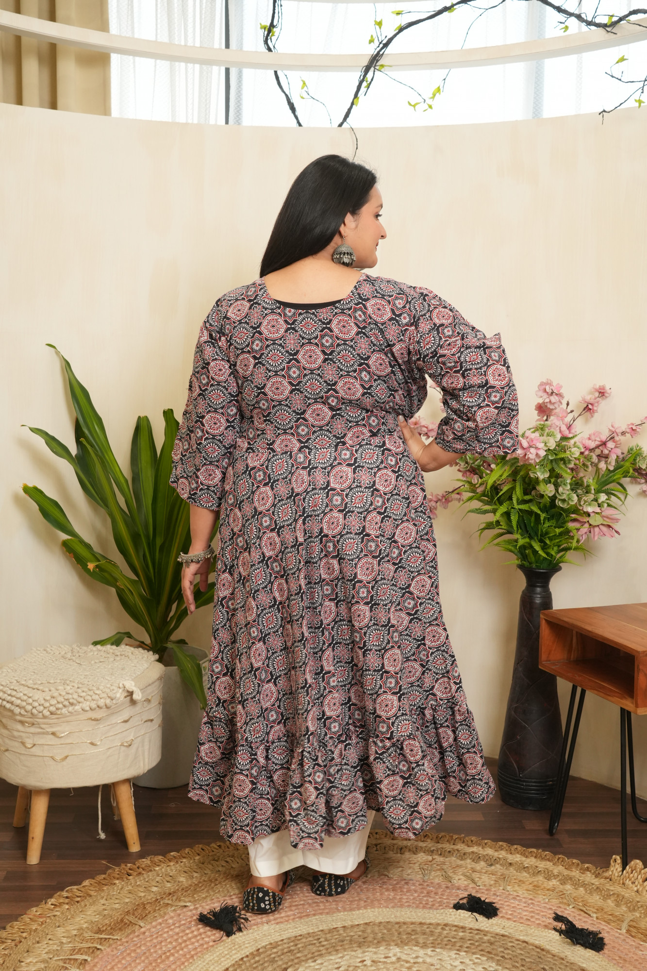 Black And Maroon Printed anarakli set