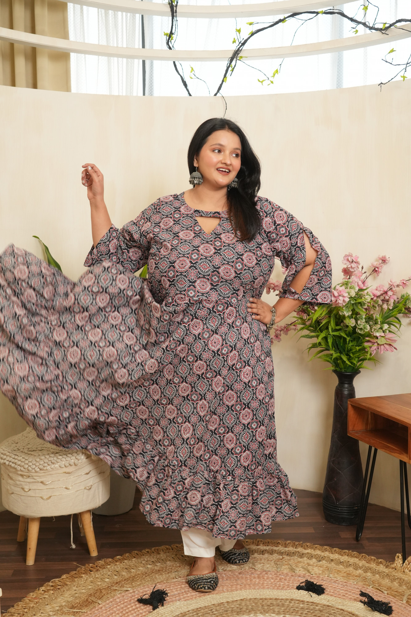 Black And Maroon Printed anarakli set