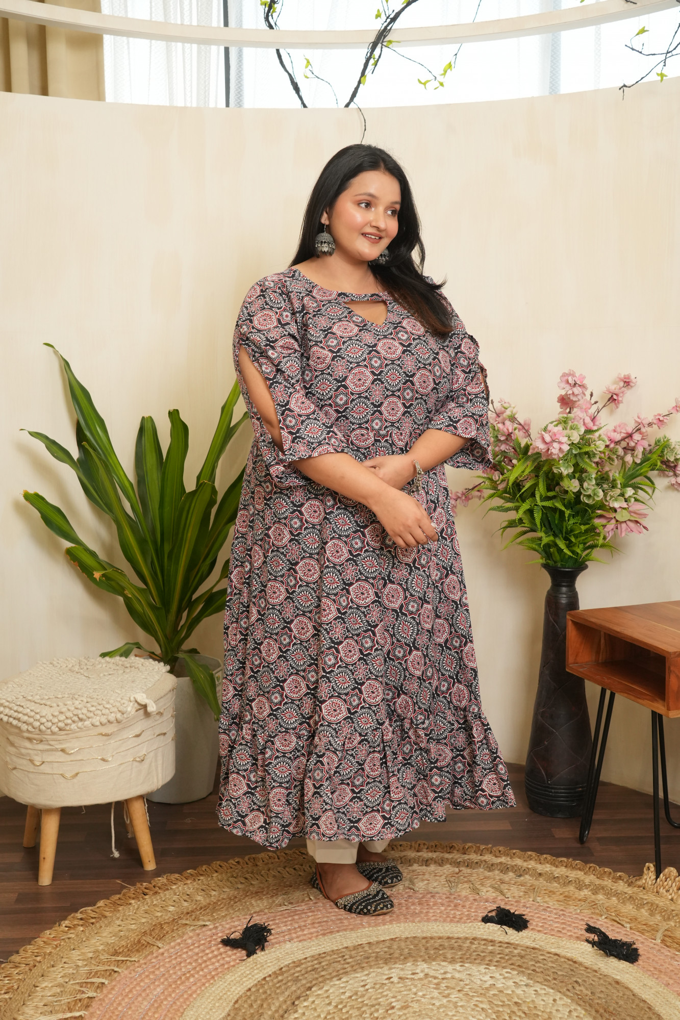 Black And Maroon Printed anarakli set