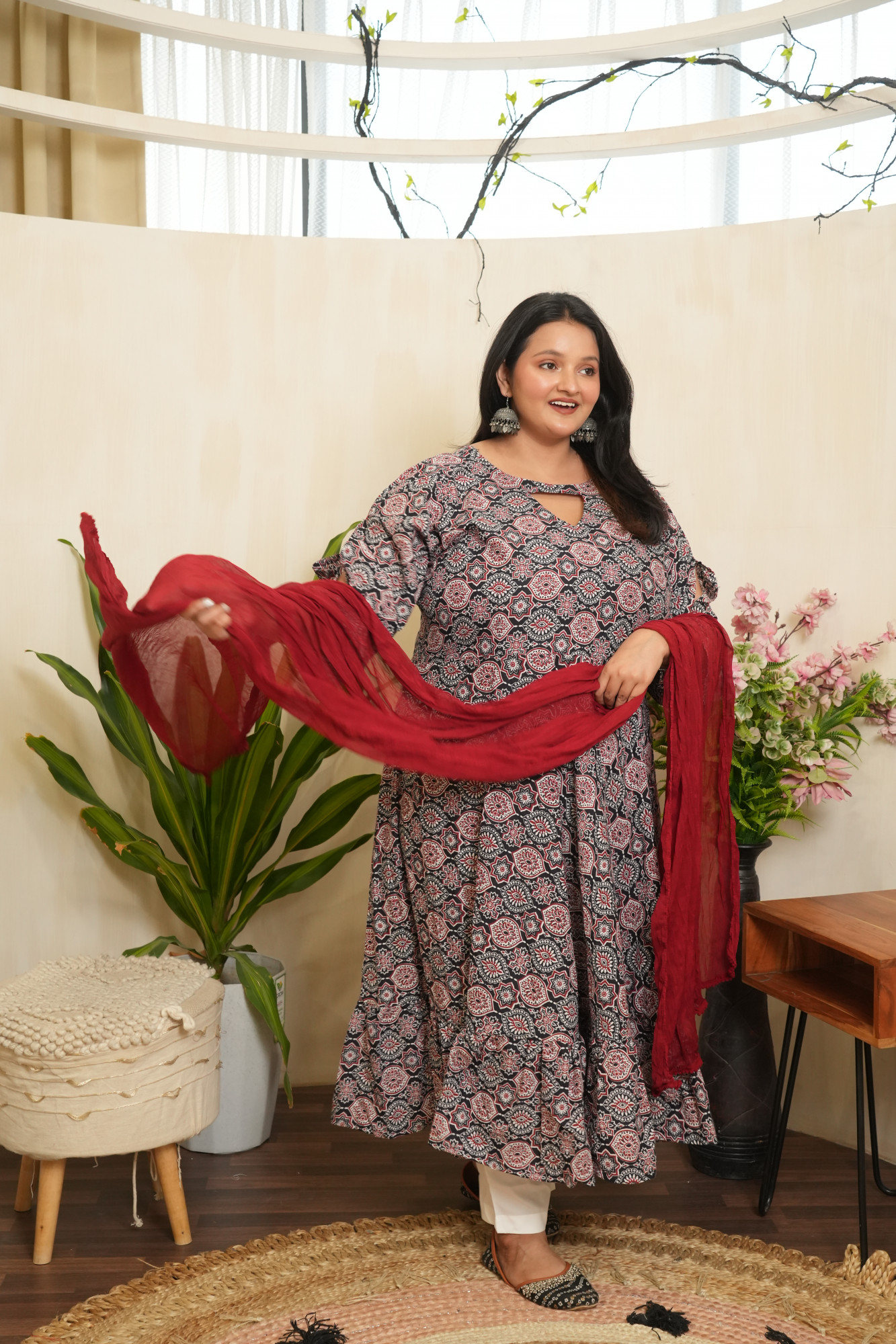 Black And Maroon Printed anarakli set