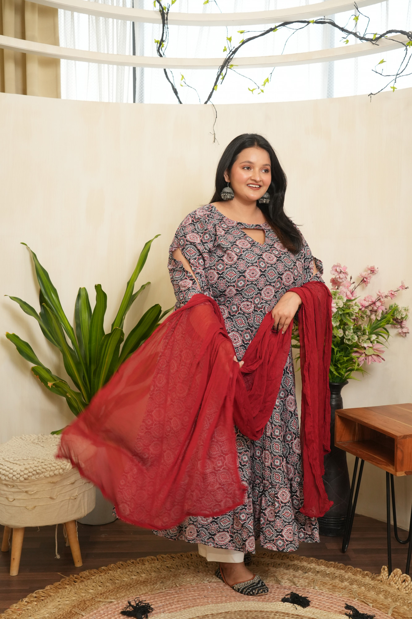 Black And Maroon Printed anarakli set