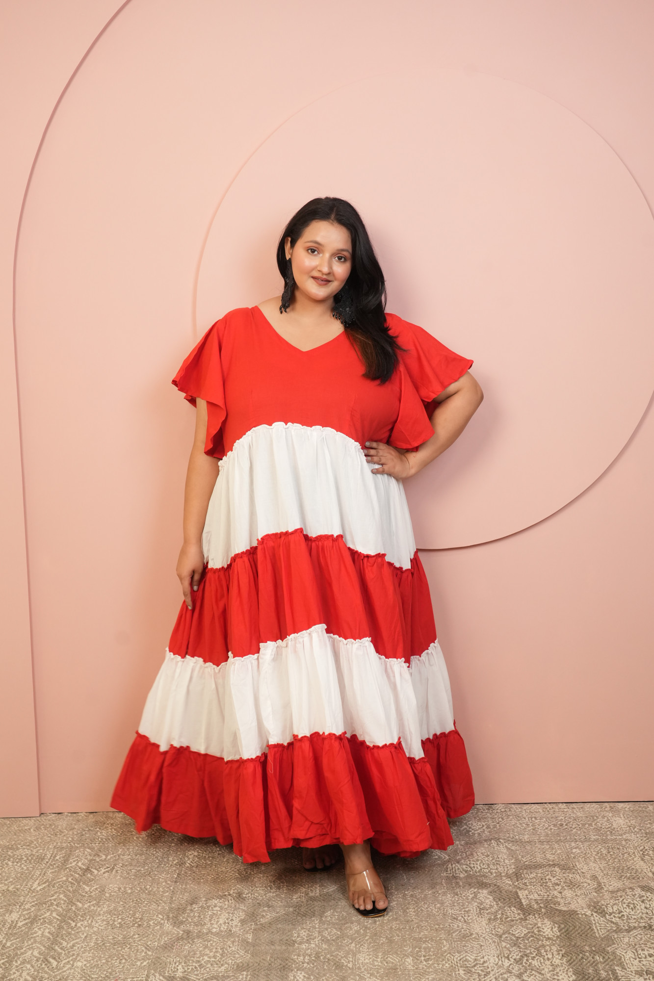 Red and White Cotton Gown
