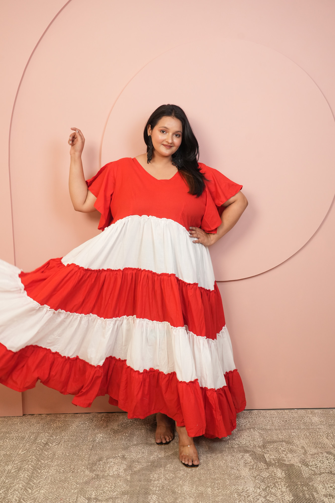 Red and White Cotton Gown
