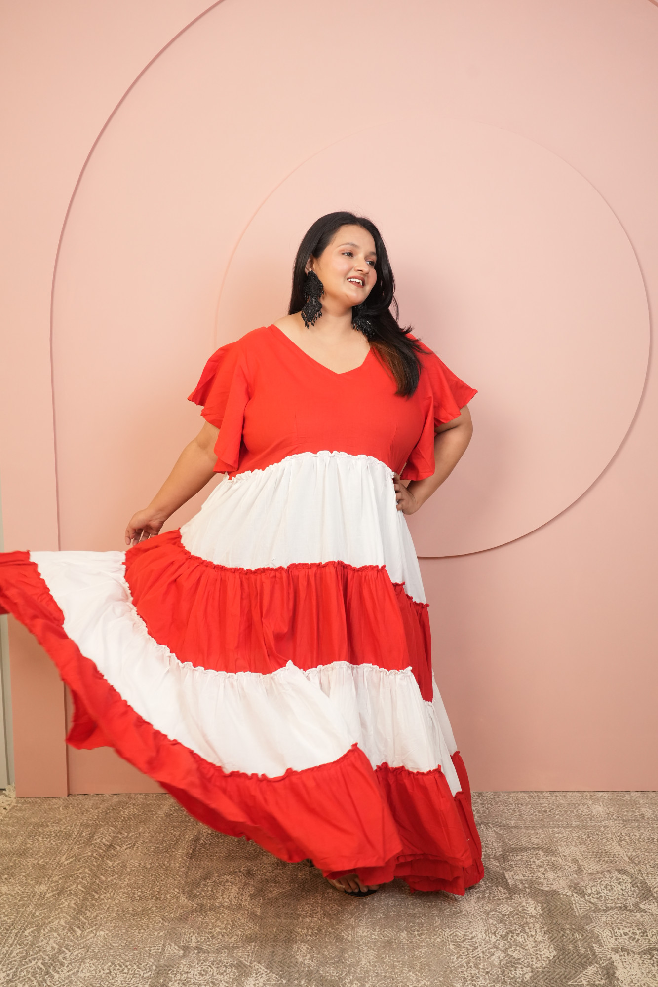 Red and White Cotton Gown