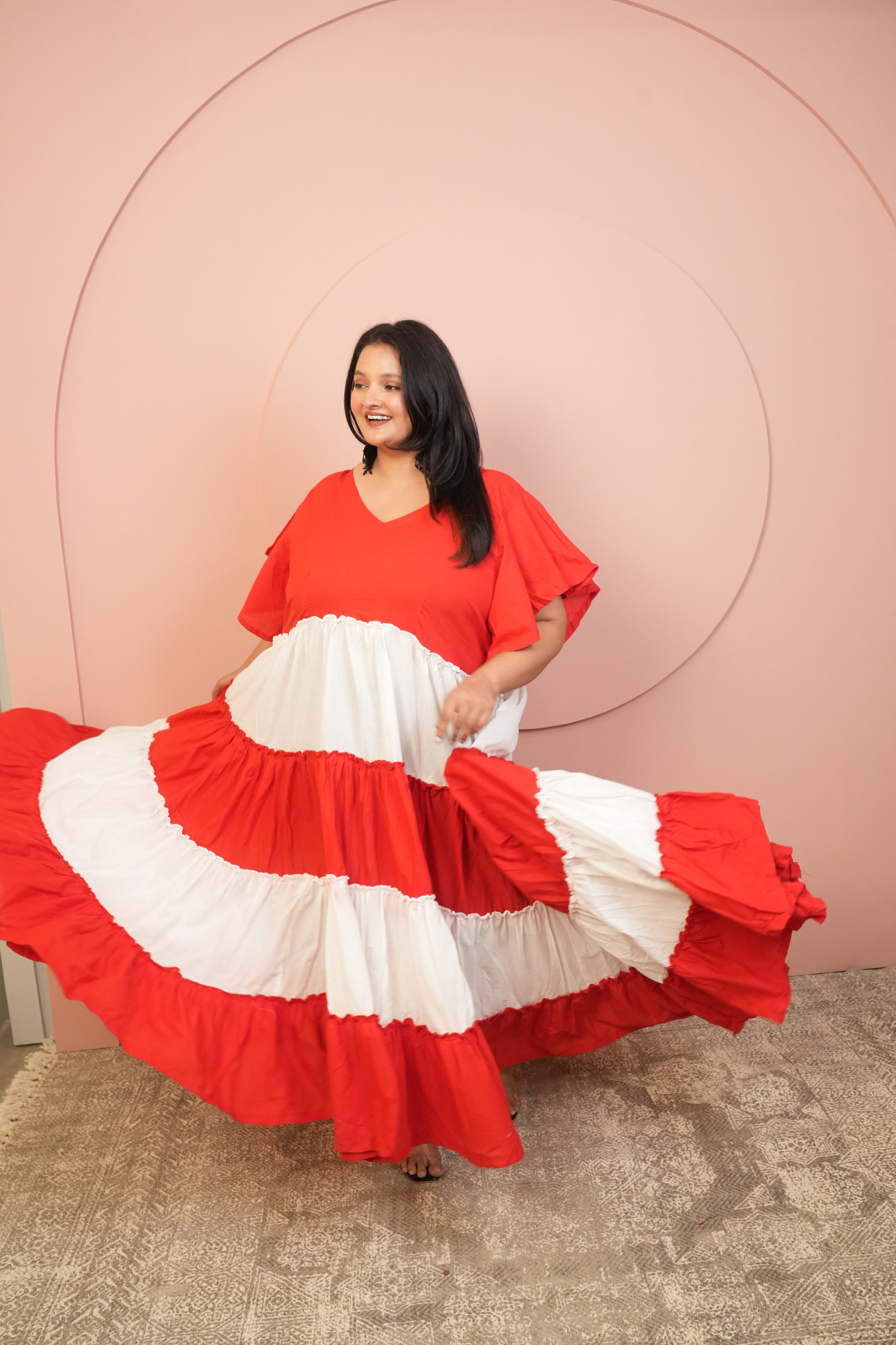 Red and White Cotton Gown