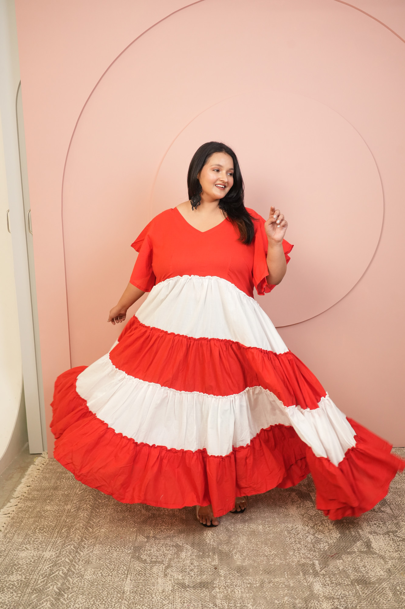 Red and White Cotton Gown