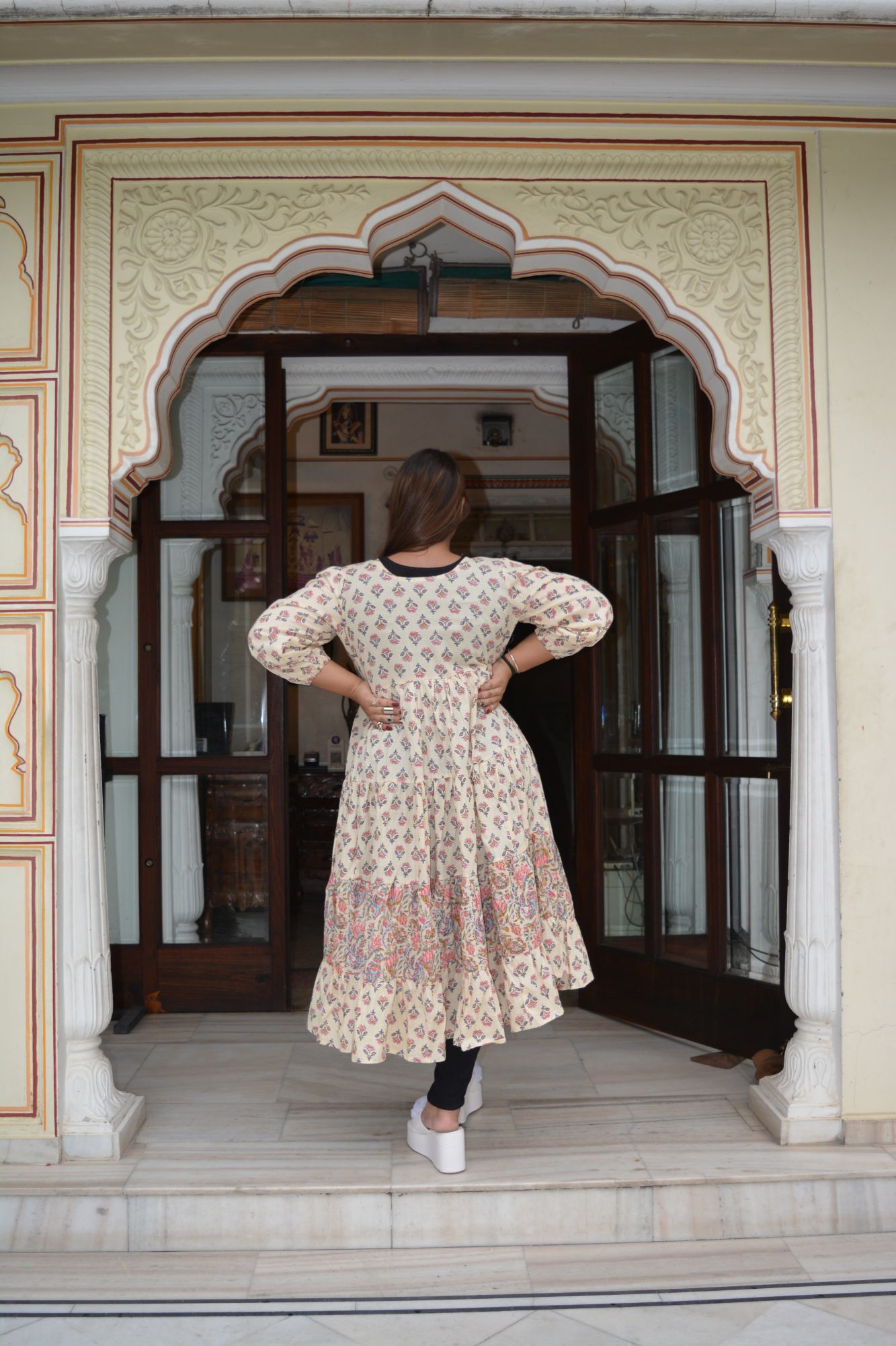 Beige and Peach Printed Shrug
