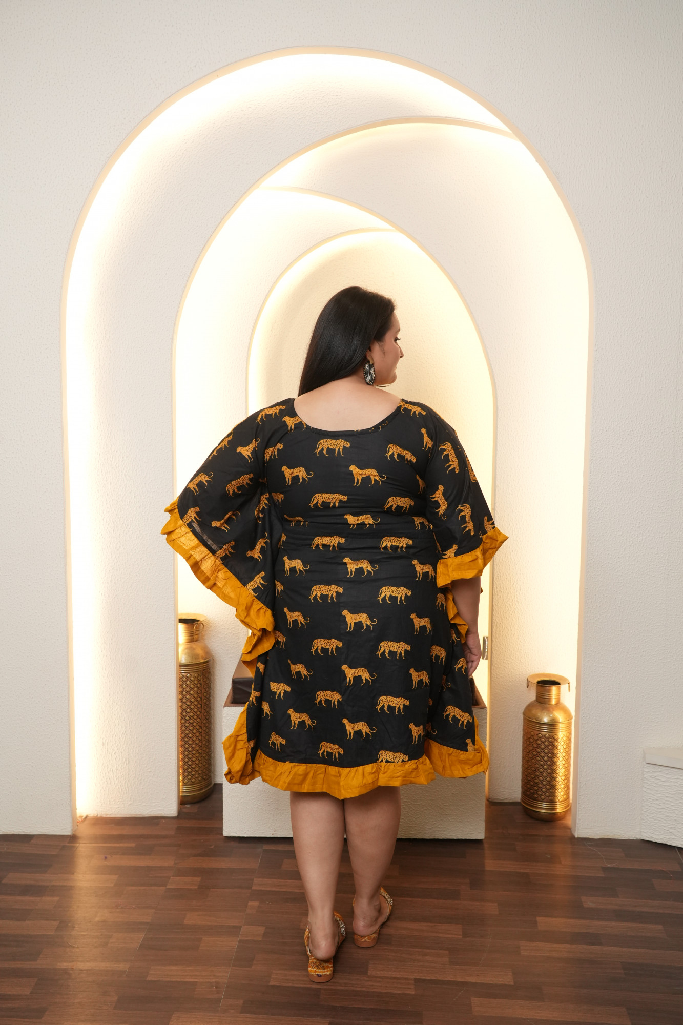 Mustard And Black Animal Kaftan