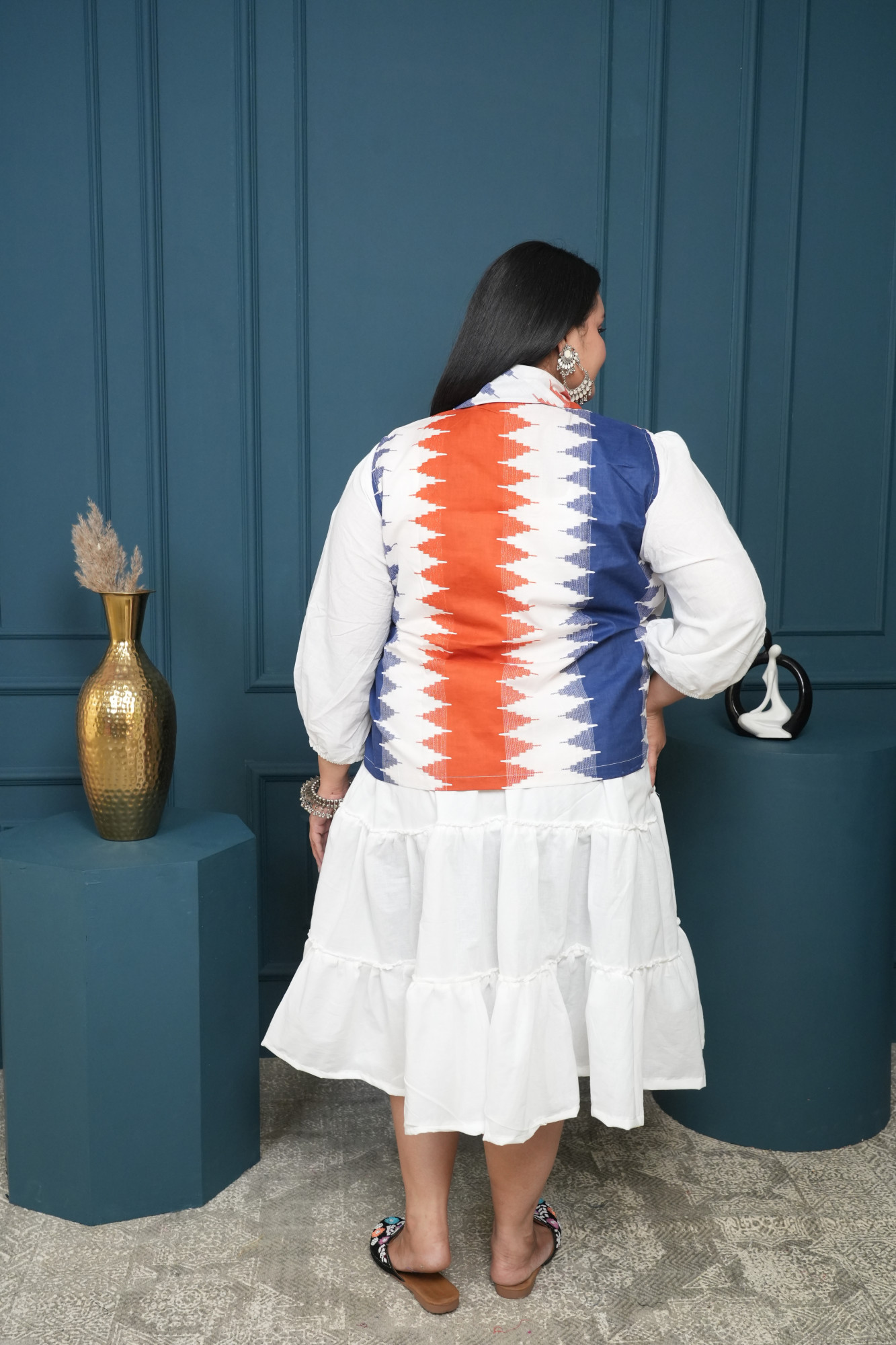 White Dress With Printed Jacket