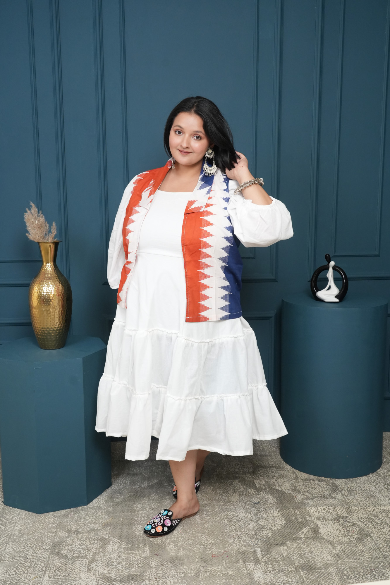 White Dress With Printed Jacket