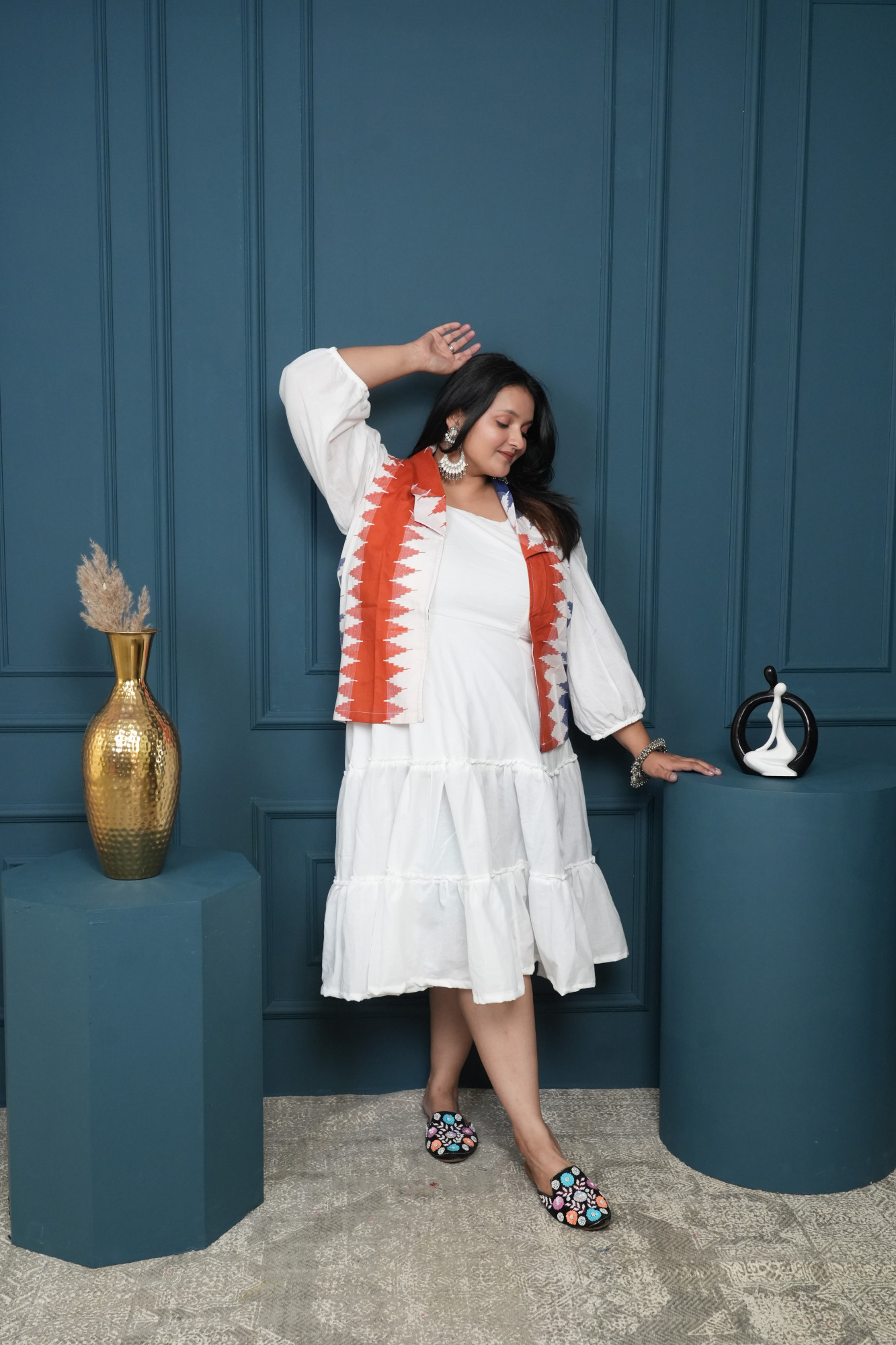 White Dress With Printed Jacket