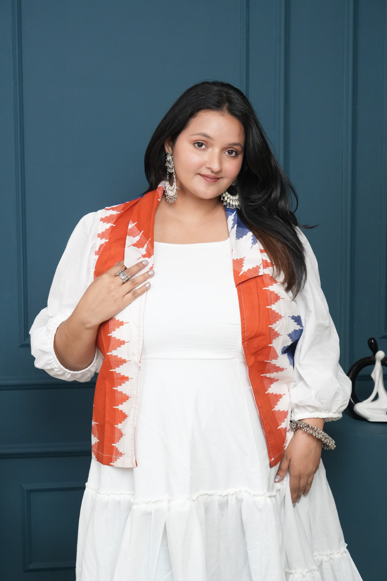 White Dress With Printed Jacket