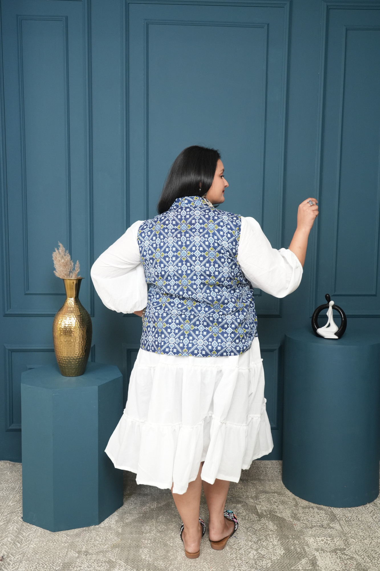 White Dress With Printed Jacket