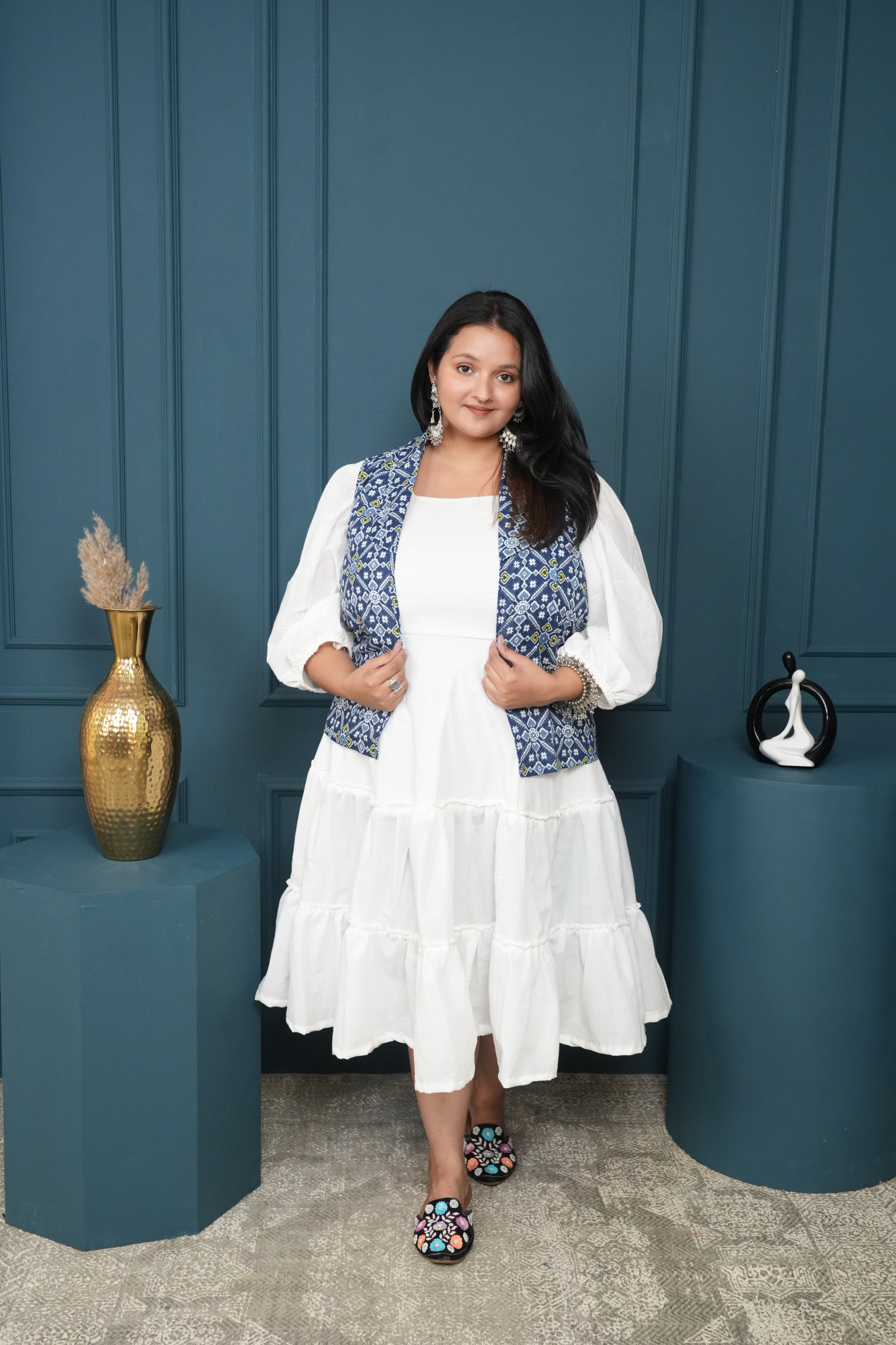 White Dress With Printed Jacket