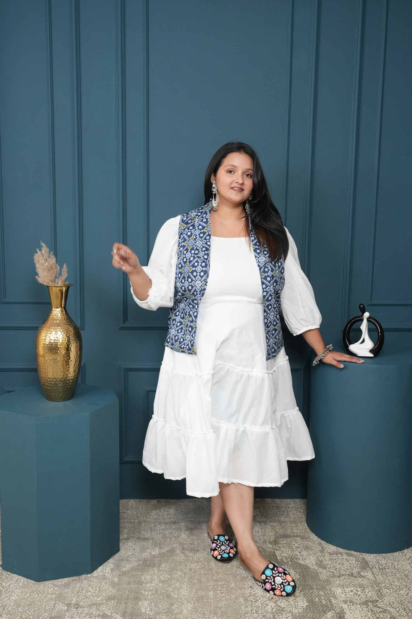 White Dress With Printed Jacket