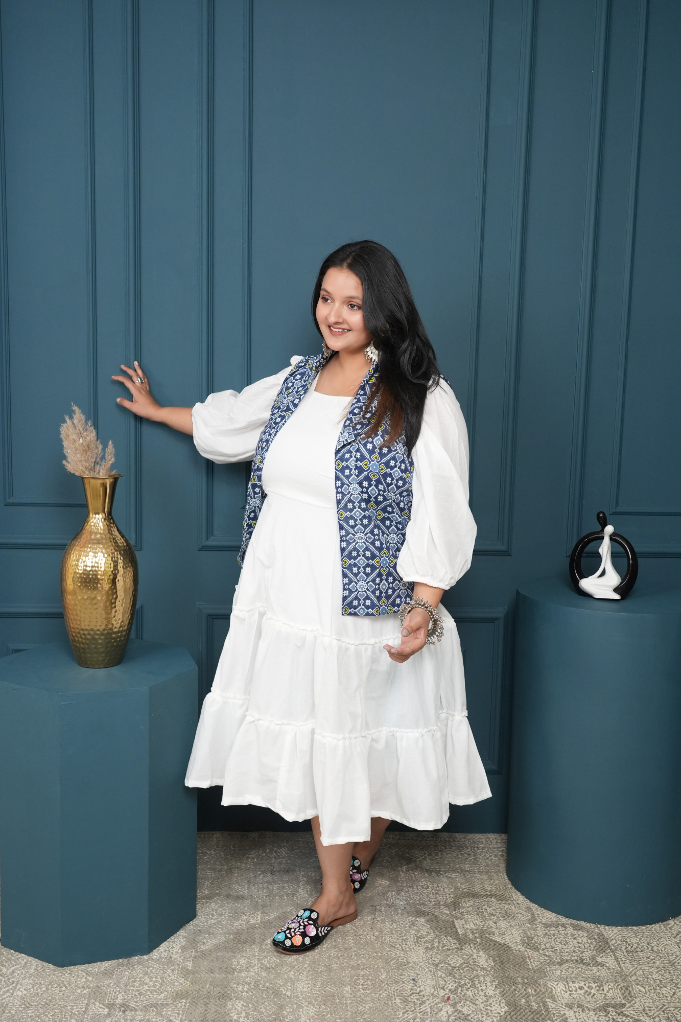 White Dress With Printed Jacket