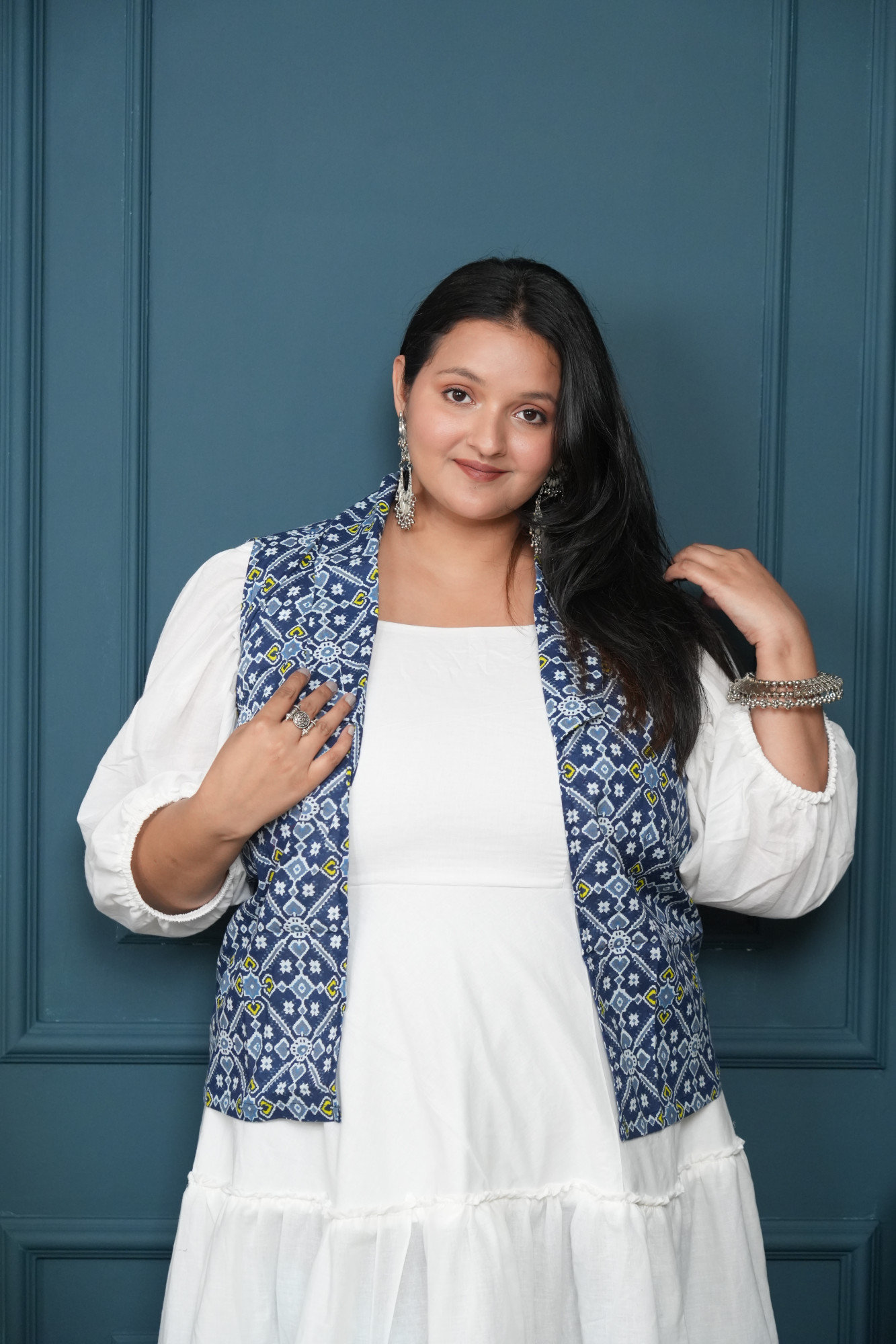 White Dress With Printed Jacket