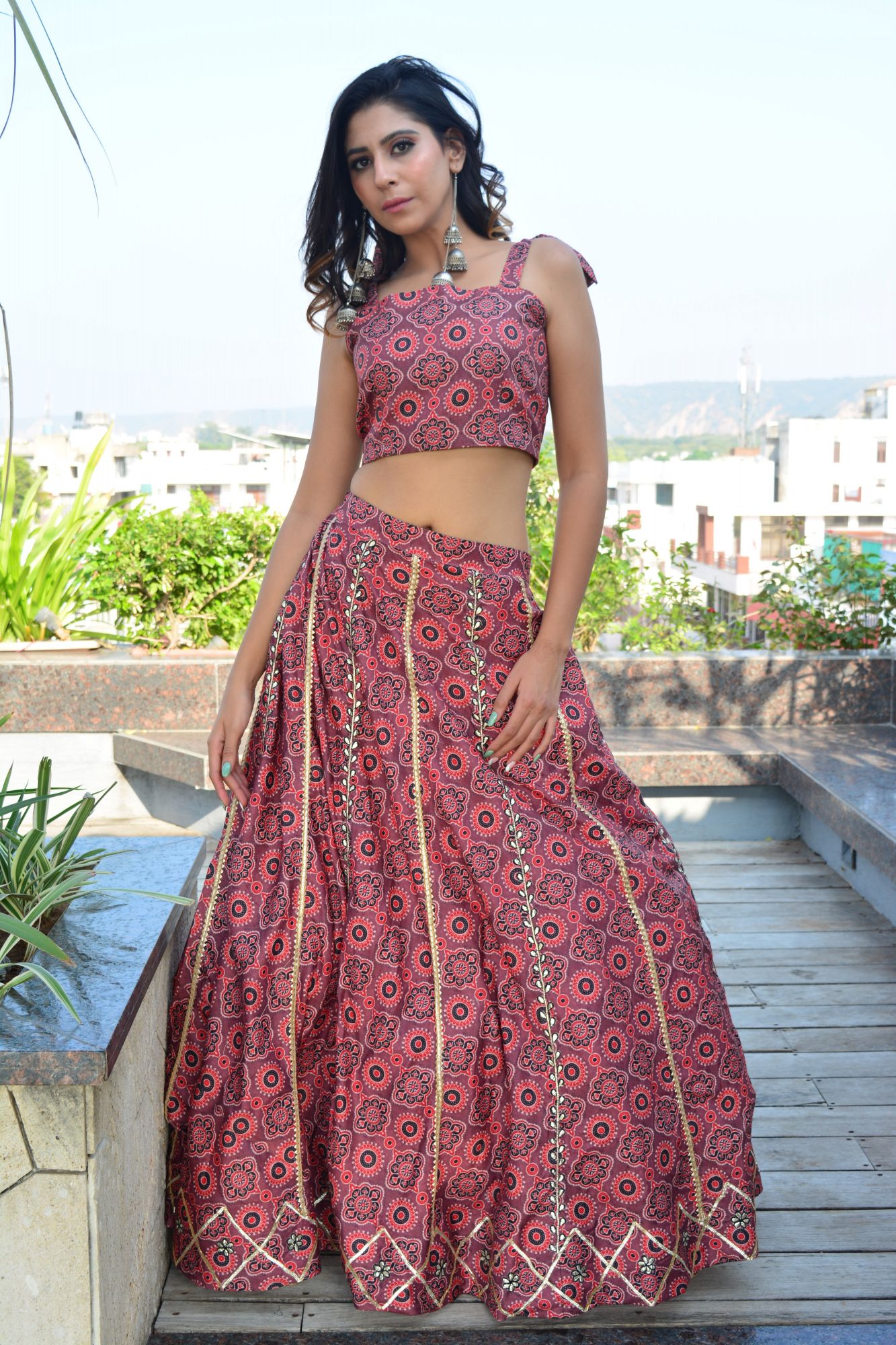 Cranberry cotton lehenga set