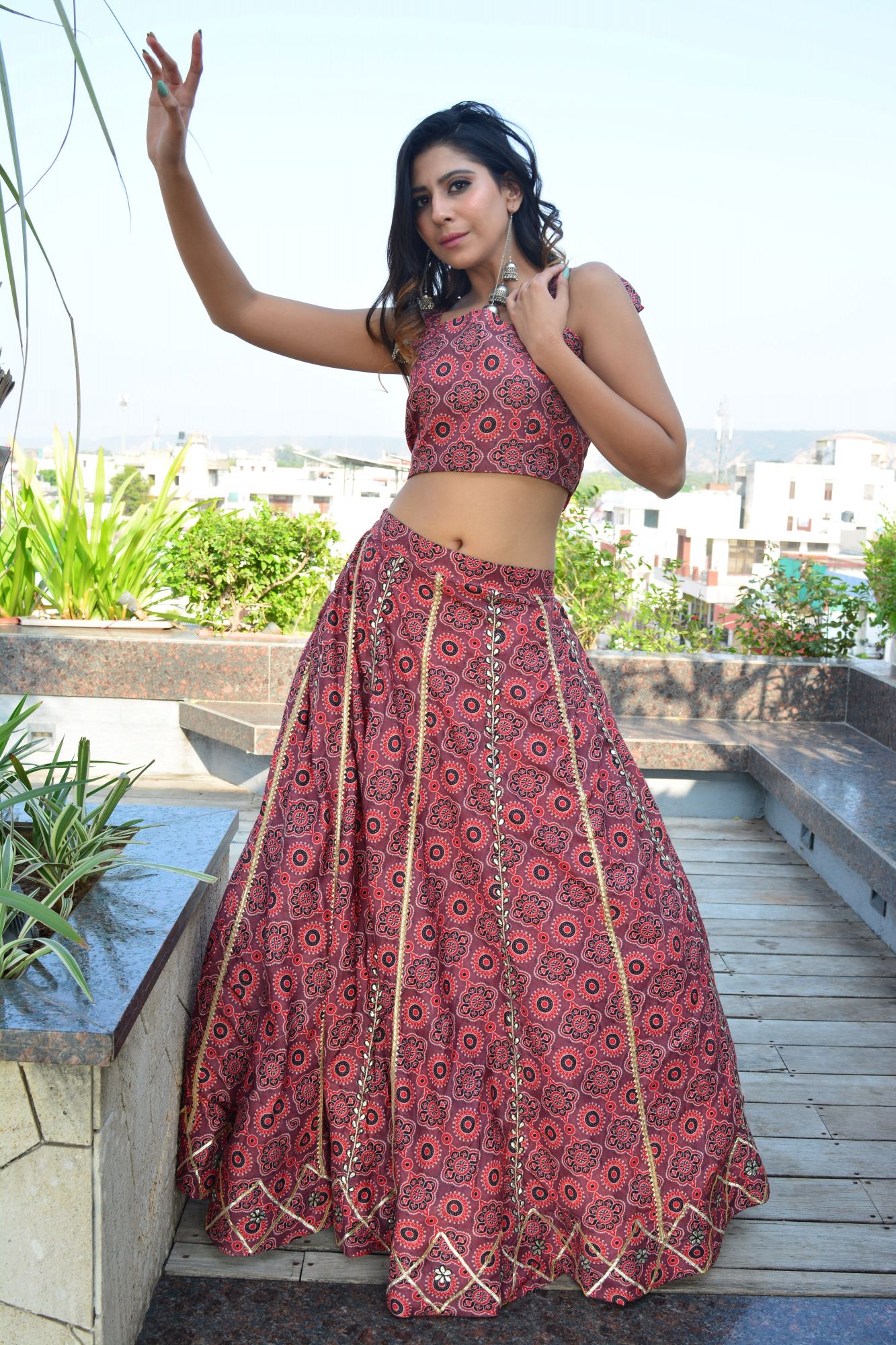 Cranberry cotton lehenga set