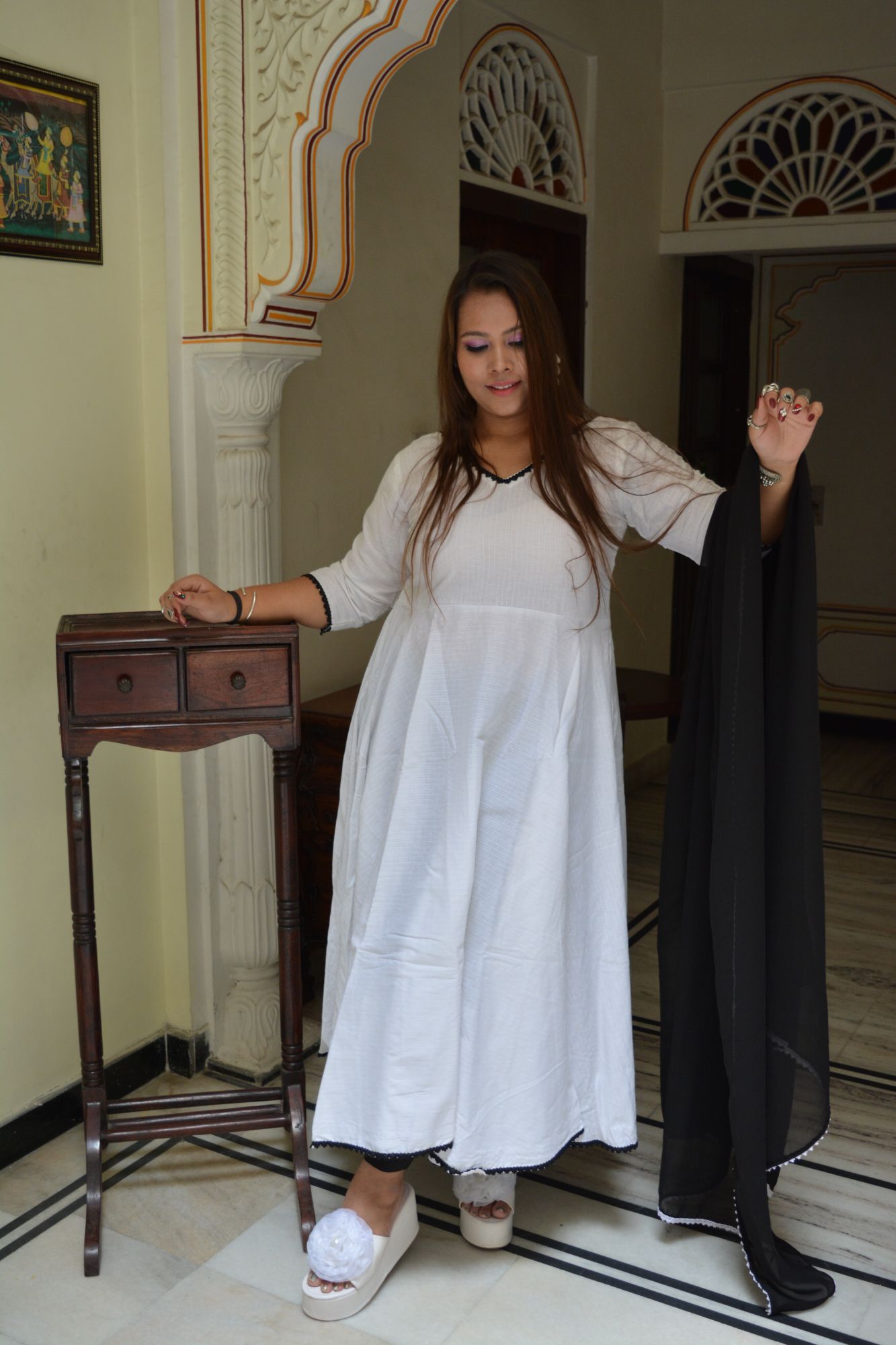 White Anarkali Suit Set