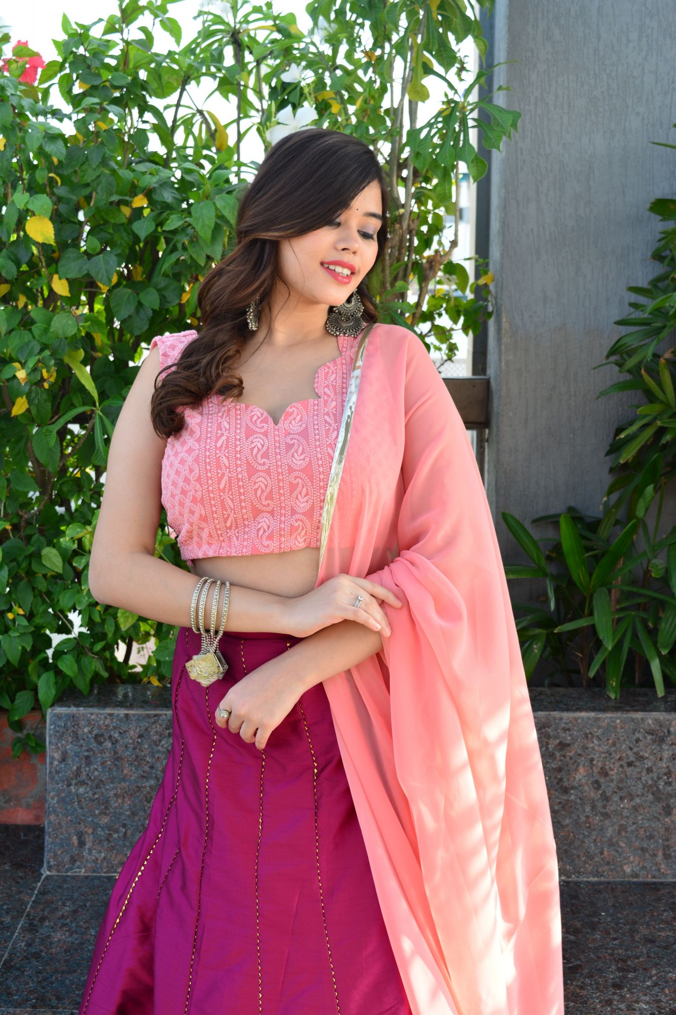 Peach blossom lehenga set