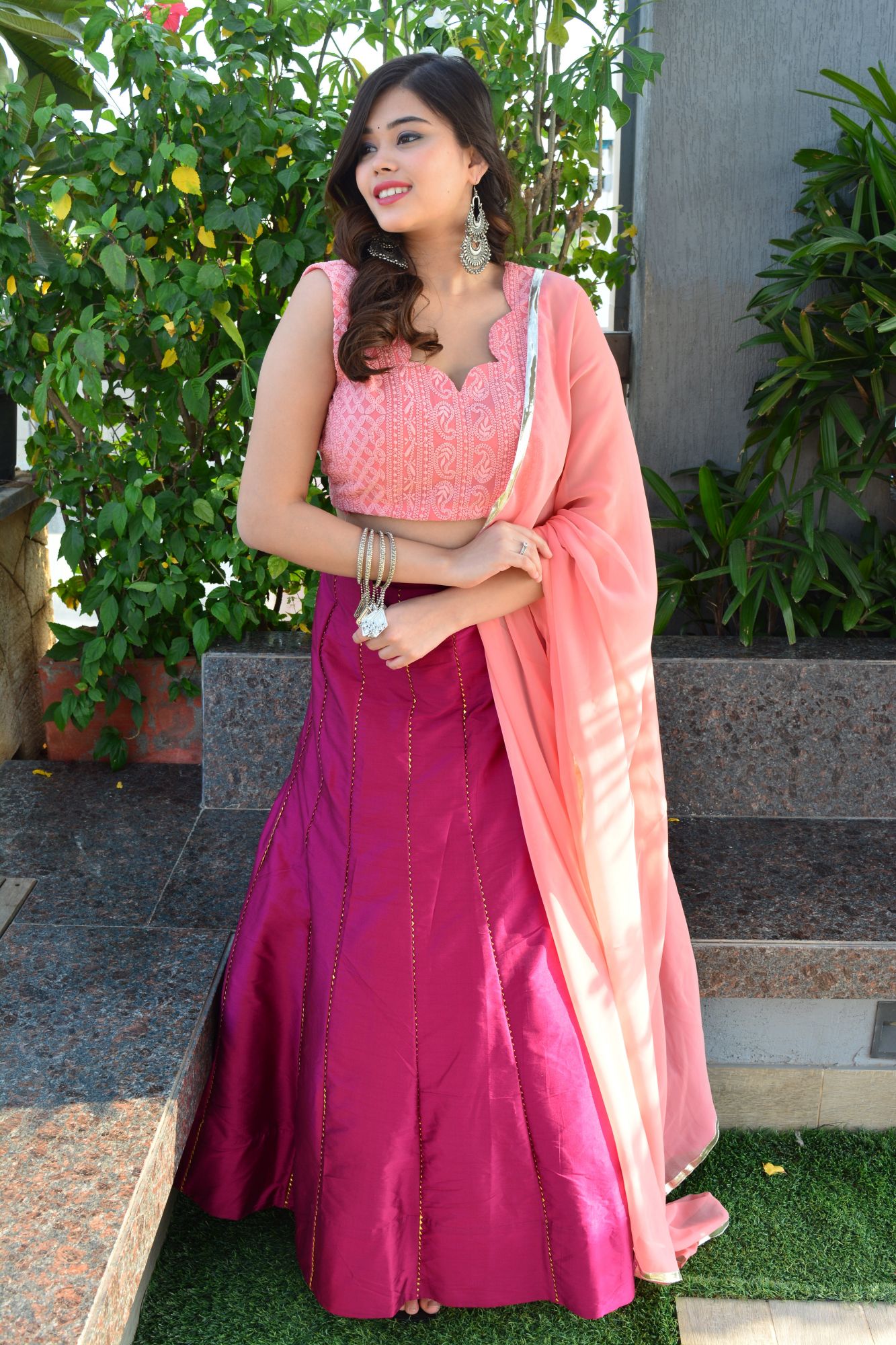 Peach blossom lehenga set